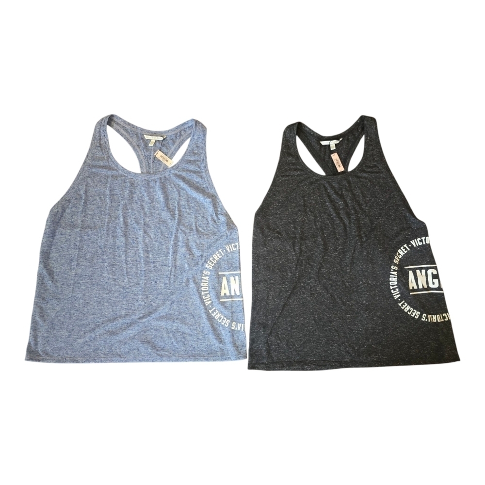 2 NWT Victoria's Secret Angel Racerback MuscleTank Tops Blue Black Size Large